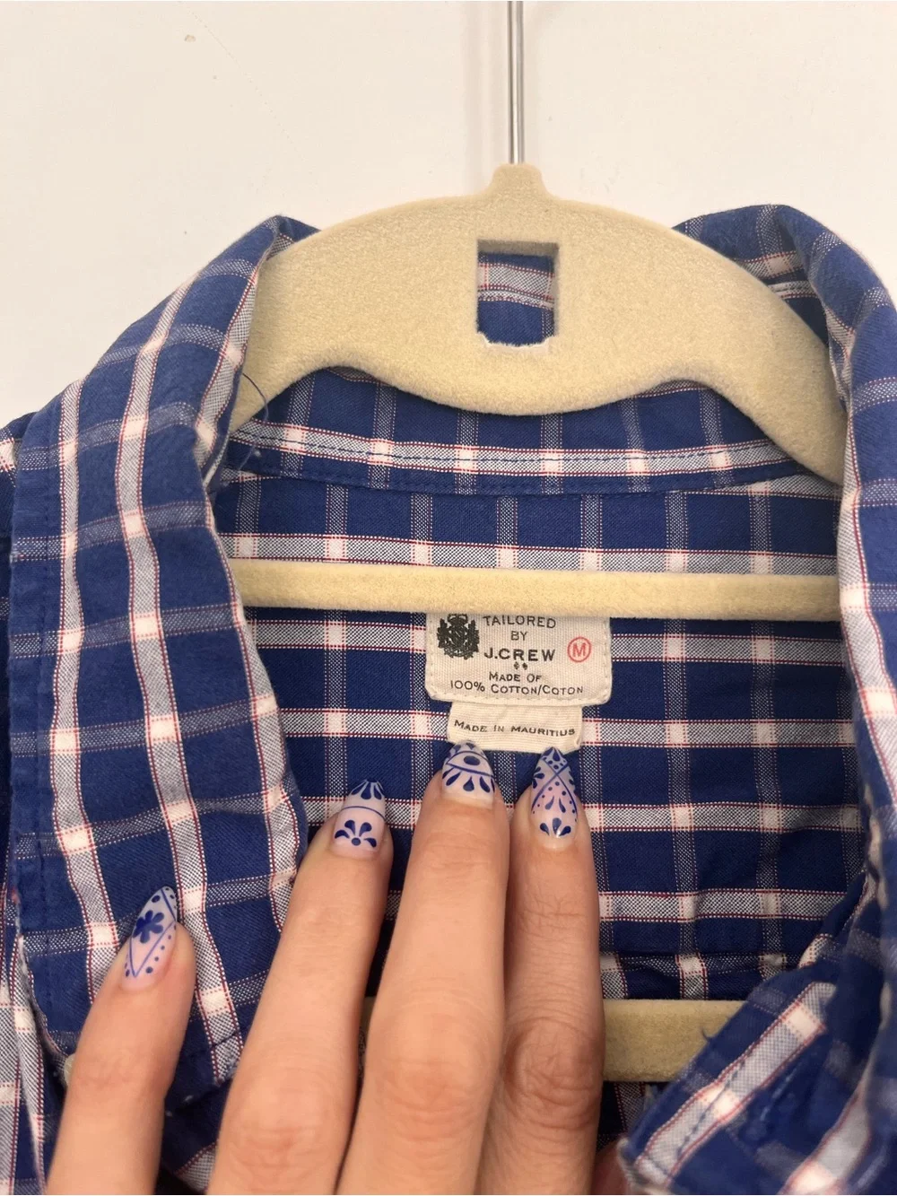 J. Crew Navy and White Check Button-Down Shirt